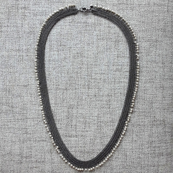 J. Crew Jewelry - ✨J. Crew Pearl and Chainmail Necklace Silver tone